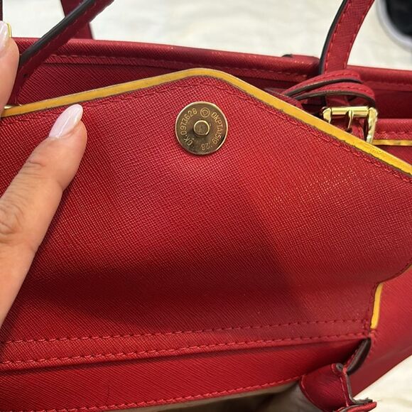 Michael Kors Leather Snap Pocket Tote Red Handbag - Picture 15 of 16